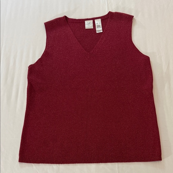 Emma James Sleeveless Knit Tank Top Maroon Ribbed V-Neck Made in Japan - L - Picture 2 of 5